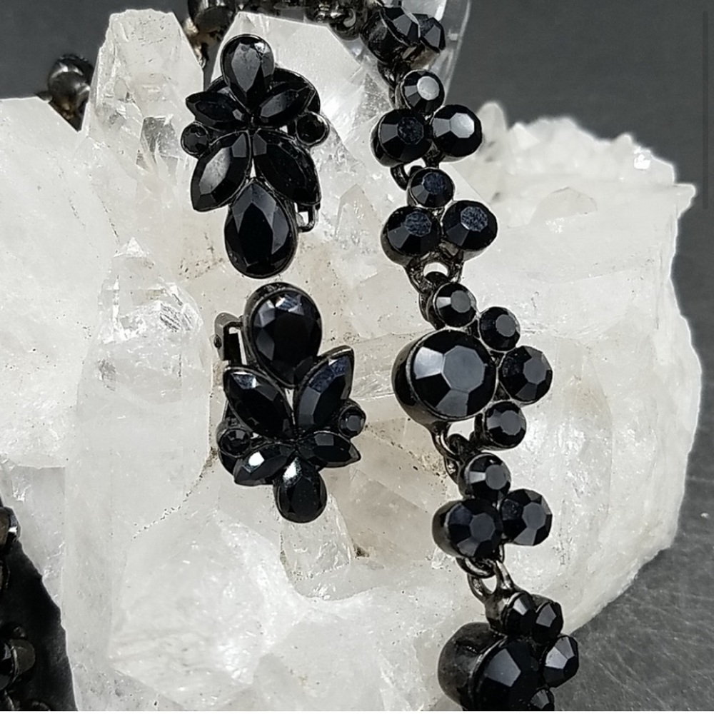Vintage Givenchy Black Glass Necklace Earring Set